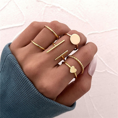 KOTiK Trendy boemski midi set prstenova oko zglobova za žene zlatne boje kristalno srce cvijet mjesec geometrijsko prstenje nakit darovi