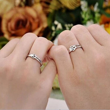 Нов сребърен двоен пръстен за влюбени Forever Endless Love Heart Zircon Ring Регулируем отворен пръстен Сватбени годежни бижута