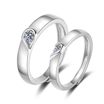 Нов сребърен двоен пръстен за влюбени Forever Endless Love Heart Zircon Ring Регулируем отворен пръстен Сватбени годежни бижута