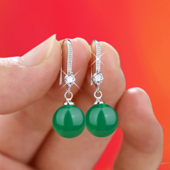 Изящни модни сребърни цветни имитиращи перли обеци с капки за жени Блестящи червени зелени кръгли обеци с имитация на перли