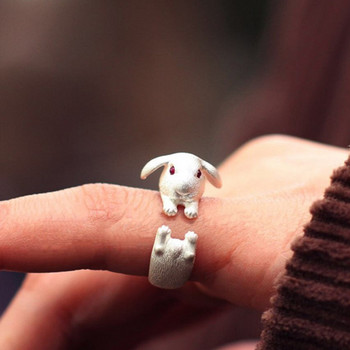 Γλυκά χαριτωμένα δαχτυλίδια κουνελιού ανοιχτά για γυναίκες Παιδιά Υπέροχα ζωάκια Αυτί τριαντάφυλλο Γαμήλιο πάρτι Μανσέτες Δάχτυλα Κοσμήματα για κορίτσια Δώρα Anillo