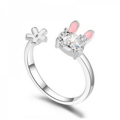 Γλυκά χαριτωμένα δαχτυλίδια κουνελιού ανοιχτά για γυναίκες Παιδιά Υπέροχα ζωάκια Αυτί τριαντάφυλλο Γαμήλιο πάρτι Μανσέτες Δάχτυλα Κοσμήματα για κορίτσια Δώρα Anillo