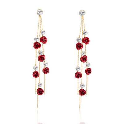 Retro klasszikus borvörös virágos bojt fülbevaló nőknek temperamentum hosszú függő fülköröm koreai stílusú ékszer