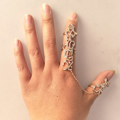 Νέο Μόδα Δαχτυλίδι με Δαχτυλίδι με Δαχτυλίδι Πλήρης Rhinestone Vintage Flower Δαχτυλίδι Διπλό Δάχτυλο για Γυναικείες Κοσμήματα Αξεσουάρ δώρου για κορίτσια