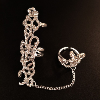 Νέο Μόδα Δαχτυλίδι με Δαχτυλίδι με Δαχτυλίδι Πλήρης Rhinestone Vintage Flower Δαχτυλίδι Διπλό Δάχτυλο για Γυναικείες Κοσμήματα Αξεσουάρ δώρου για κορίτσια