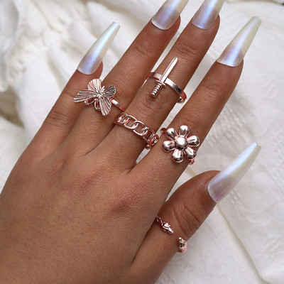 LATS Vintage ασημένιο χιαστί δαχτυλίδι για γυναίκες Gothic Punk Steampunk Crying Face Πεταλούδα Δαχτυλίδι Βάτραχος Σετ Κοσμήματα μόδας για πάρτι