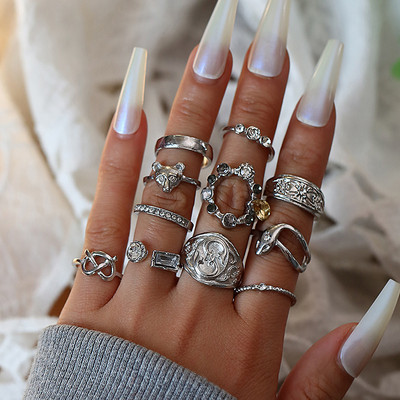 LATS Vintage ασημένιο χιαστί δαχτυλίδι για γυναίκες Gothic Punk Steampunk Crying Face Πεταλούδα Δαχτυλίδι Βάτραχος Σετ Κοσμήματα μόδας για πάρτι