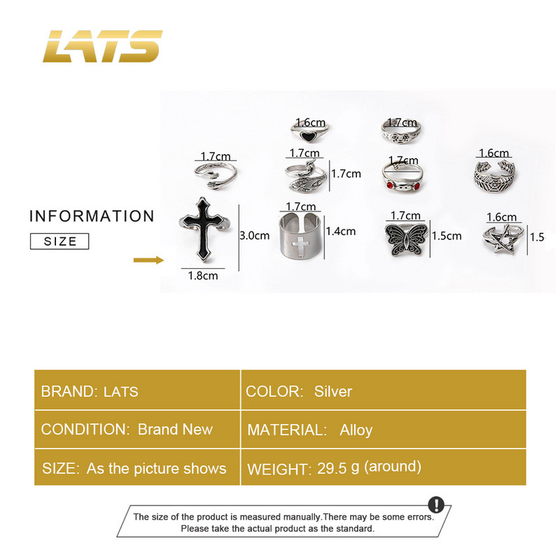 LATS Vintage ασημένιο χιαστί δαχτυλίδι για γυναίκες Gothic Punk Steampunk Crying Face Πεταλούδα Δαχτυλίδι Βάτραχος Σετ Κοσμήματα μόδας για πάρτι