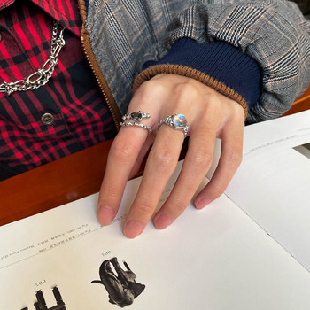Моден пънк скъпоценен камък Неправилен метален пръстен за жени Мъже 2022 Личност Дизайн Кристално отваряне Регулируеми пръстени за пръсти Подарък