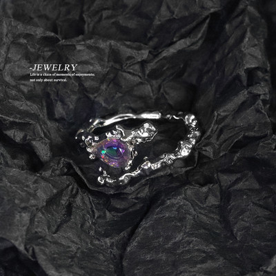 Mados punk brangakmenio netaisyklingo metalo žiedas moterims, vyrams 2022 m. asmenybės dizaino krištolinis atidarymas reguliuojamas pirštų žiedas