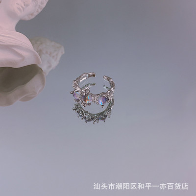 Mados punk brangakmenio netaisyklingo metalo žiedas moterims, vyrams 2022 m. asmenybės dizaino krištolinis atidarymas reguliuojamas pirštų žiedas