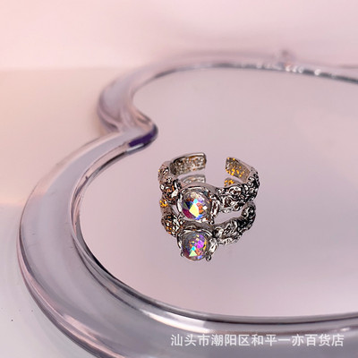 Mados punk brangakmenio netaisyklingo metalo žiedas moterims, vyrams 2022 m. asmenybės dizaino krištolinis atidarymas reguliuojamas pirštų žiedas