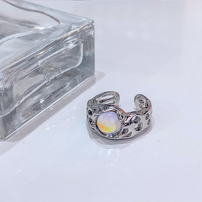 Mados punk brangakmenio netaisyklingo metalo žiedas moterims, vyrams 2022 m. asmenybės dizaino krištolinis atidarymas reguliuojamas pirštų žiedas