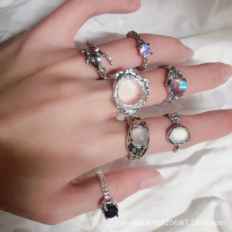 Mados punk brangakmenio netaisyklingo metalo žiedas moterims, vyrams 2022 m. asmenybės dizaino krištolinis atidarymas reguliuojamas pirštų žiedas