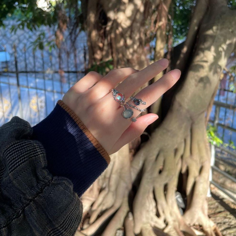 Mados punk brangakmenio netaisyklingo metalo žiedas moterims, vyrams 2022 m. asmenybės dizaino krištolinis atidarymas reguliuojamas pirštų žiedas