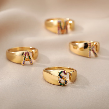 Пръстени с букви от дъга и циркон за жени от неръждаема стомана AZ Начален пръстен Регулируем пръстен за пръсти Сватбени пръстени за двойка Бохо бижута