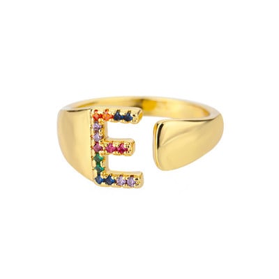 Inele cu litere de zircon curcubeu pentru femei Inel inițial AZ din oțel inoxidabil Inel de deget reglabil Inele de cuplu de nuntă Bijuterii Boho