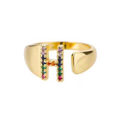 Inele cu litere de zircon curcubeu pentru femei Inel inițial AZ din oțel inoxidabil Inel de deget reglabil Inele de cuplu de nuntă Bijuterii Boho