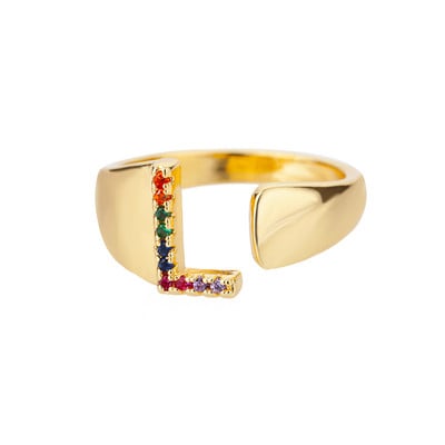 Inele cu litere de zircon curcubeu pentru femei Inel inițial AZ din oțel inoxidabil Inel de deget reglabil Inele de cuplu de nuntă Bijuterii Boho