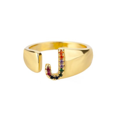 Inele cu litere de zircon curcubeu pentru femei Inel inițial AZ din oțel inoxidabil Inel de deget reglabil Inele de cuplu de nuntă Bijuterii Boho