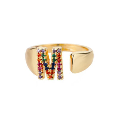Inele cu litere de zircon curcubeu pentru femei Inel inițial AZ din oțel inoxidabil Inel de deget reglabil Inele de cuplu de nuntă Bijuterii Boho