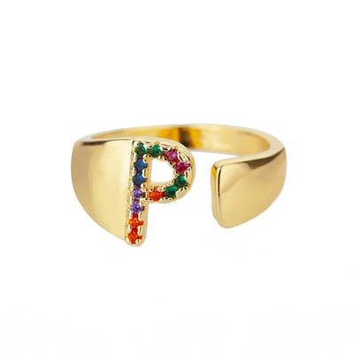 Inele cu litere de zircon curcubeu pentru femei Inel inițial AZ din oțel inoxidabil Inel de deget reglabil Inele de cuplu de nuntă Bijuterii Boho