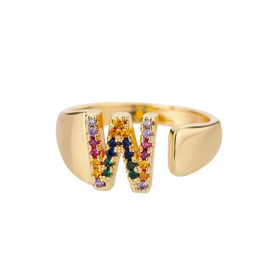 Inele cu litere de zircon curcubeu pentru femei Inel inițial AZ din oțel inoxidabil Inel de deget reglabil Inele de cuplu de nuntă Bijuterii Boho