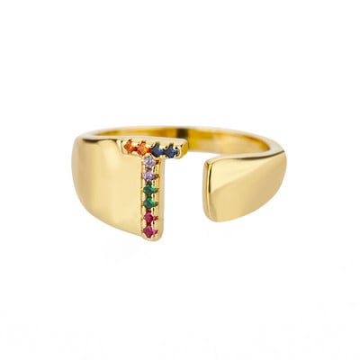 Inele cu litere de zircon curcubeu pentru femei Inel inițial AZ din oțel inoxidabil Inel de deget reglabil Inele de cuplu de nuntă Bijuterii Boho