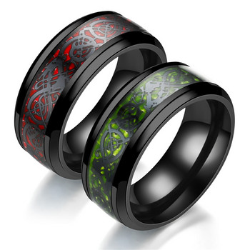 2022 Моден мъжки пръстен с дракон от неръждаема стомана Инкрустация лилаво черен пръстен от въглеродни влакна Сватбена лента Бижута 8 мм