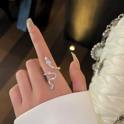 Inel de șarpe cu zirconiu cubic de modă pentru femei, inele de degete ajustabile, deschise, ajustabile, pentru nuntă, bijuterii Bijoux