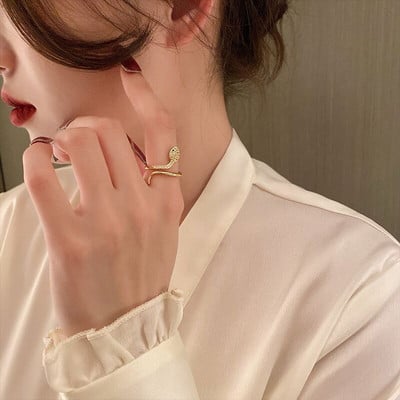 Inel de șarpe cu zirconiu cubic de modă pentru femei, inele de degete ajustabile, deschise, ajustabile, pentru nuntă, bijuterii Bijoux