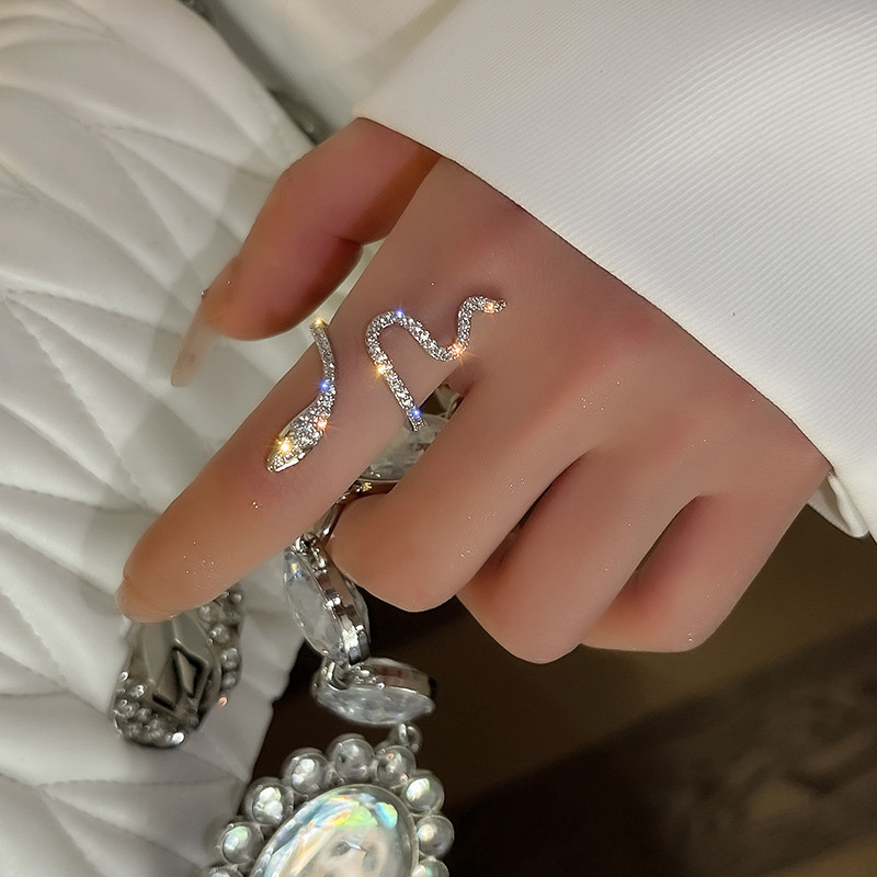 Inel de șarpe cu zirconiu cubic de modă pentru femei, inele de degete ajustabile, deschise, ajustabile, pentru nuntă, bijuterii Bijoux