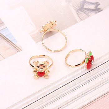 10 бр. Сладки карикатури Детски пръстени Kawaii Корейски деца Момичета Цветя Алуминиева пръстен Пръстен Детски бижута Подарък Регулируеми пръстени