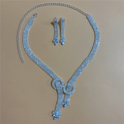 Set de bijuterii rafinat pentru femei Nuntă Mireasă Domnisoare de onoare Petrecere Bijuterii Zircon Strass Cercei și colier Cadou