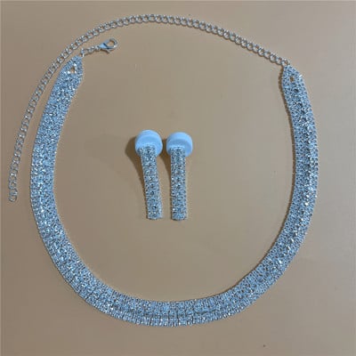 Set de bijuterii rafinat pentru femei Nuntă Mireasă Domnisoare de onoare Petrecere Bijuterii Zircon Strass Cercei și colier Cadou