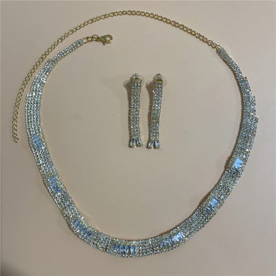 Set de bijuterii rafinat pentru femei Nuntă Mireasă Domnisoare de onoare Petrecere Bijuterii Zircon Strass Cercei și colier Cadou