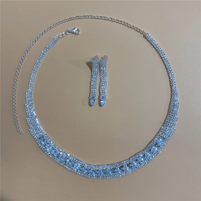 Set de bijuterii rafinat pentru femei Nuntă Mireasă Domnisoare de onoare Petrecere Bijuterii Zircon Strass Cercei și colier Cadou