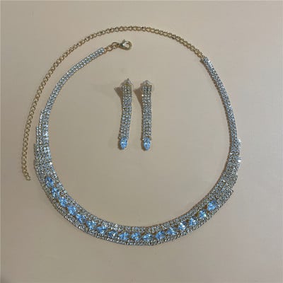 Set de bijuterii rafinat pentru femei Nuntă Mireasă Domnisoare de onoare Petrecere Bijuterii Zircon Strass Cercei și colier Cadou