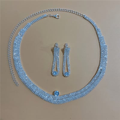 Set de bijuterii rafinat pentru femei Nuntă Mireasă Domnisoare de onoare Petrecere Bijuterii Zircon Strass Cercei și colier Cadou