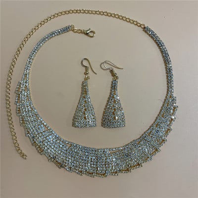Set de bijuterii rafinat pentru femei Nuntă Mireasă Domnisoare de onoare Petrecere Bijuterii Zircon Strass Cercei și colier Cadou