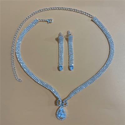 Set de bijuterii rafinat pentru femei Nuntă Mireasă Domnisoare de onoare Petrecere Bijuterii Zircon Strass Cercei și colier Cadou