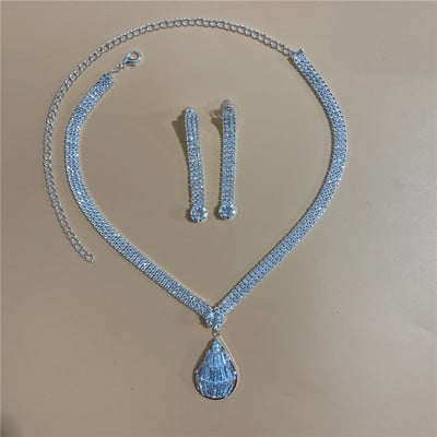 Set de bijuterii rafinat pentru femei Nuntă Mireasă Domnisoare de onoare Petrecere Bijuterii Zircon Strass Cercei și colier Cadou