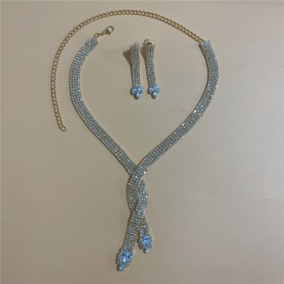 Set de bijuterii rafinat pentru femei Nuntă Mireasă Domnisoare de onoare Petrecere Bijuterii Zircon Strass Cercei și colier Cadou
