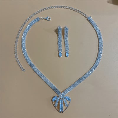 Set de bijuterii rafinat pentru femei Nuntă Mireasă Domnisoare de onoare Petrecere Bijuterii Zircon Strass Cercei și colier Cadou