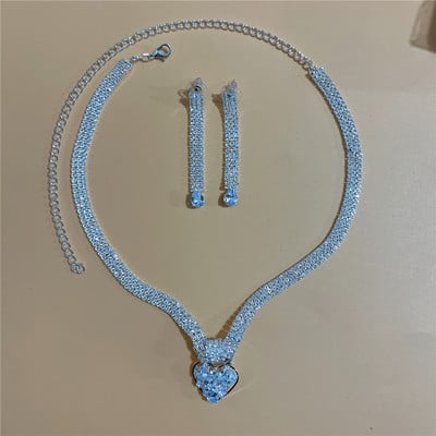 Set de bijuterii rafinat pentru femei Nuntă Mireasă Domnisoare de onoare Petrecere Bijuterii Zircon Strass Cercei și colier Cadou