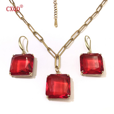 Colier cu pandantiv din sticlă pătrată, colorată, pentru femei, lanț din oțel inoxidabil, cercei de modă, bijuterii, set de accesorii originale