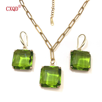 Colier cu pandantiv din sticlă pătrată, colorată, pentru femei, lanț din oțel inoxidabil, cercei de modă, bijuterii, set de accesorii originale