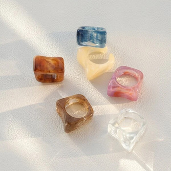 Νέο Vintage διαφανές, πολύχρωμο, πολύχρωμο ακρυλικό σετ δαχτυλιδιού από ρητίνη Korea Fashion Geometric Aesthetic Jewelry Jewelry Ring For Women 2021 Trend Punk