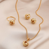 La modă, geometric, culoare auriu, aliaj de metal răsucit, cercei cu nod norocos, colier, inel, set de bijuterii pentru femei, fete, accesorii vintage