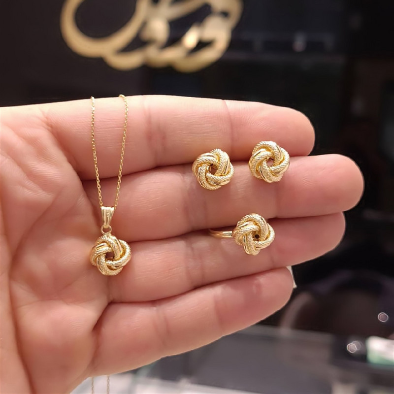 La modă, geometric, culoare auriu, aliaj de metal răsucit, cercei cu nod norocos, colier, inel, set de bijuterii pentru femei, fete, accesorii vintage